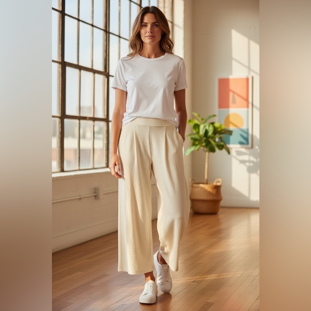 Free‎ People Cream Wide Leg Pants Size Large